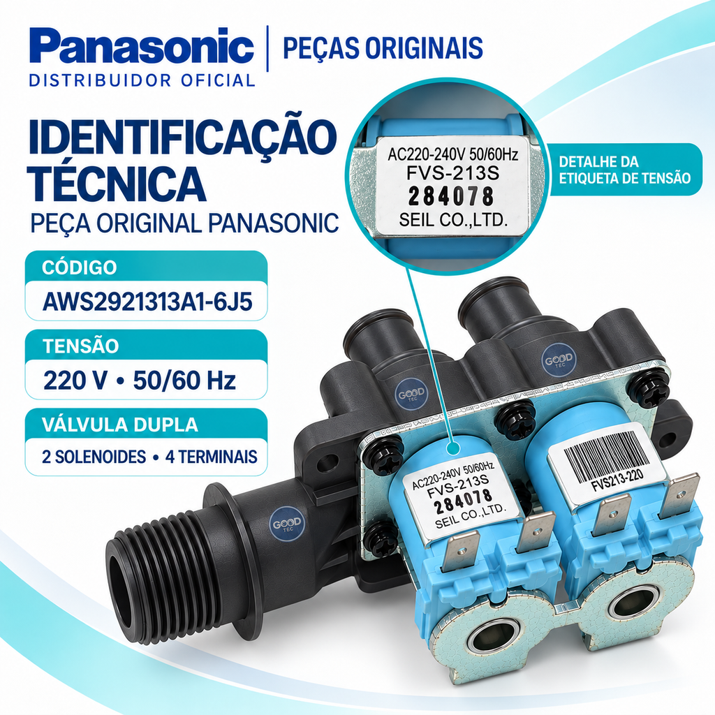 Válvula Dupla Entrada Água Lavadora Panasonic 220V