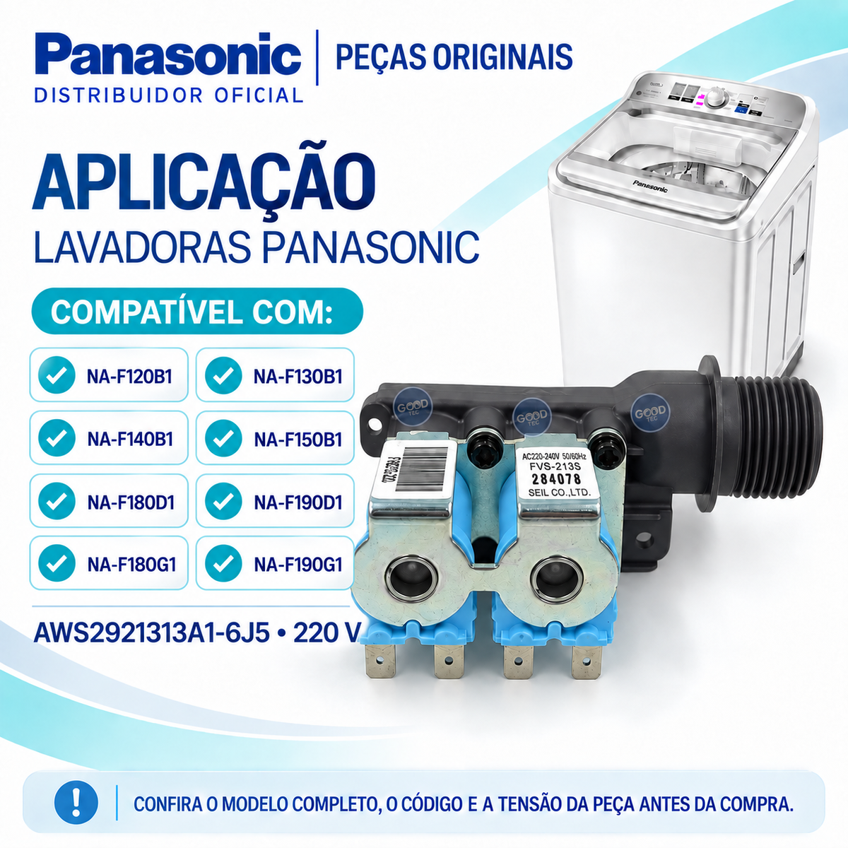 Válvula Dupla Entrada Água Lavadora Panasonic 220V