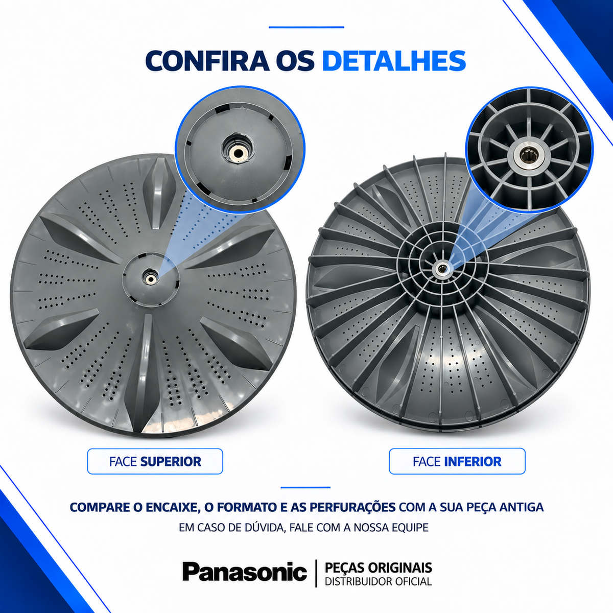 Agitador Pulsador Lavadora Panasonic Original Para os Modelos NA-F120B5 NA-F140B5 NA-F140B6 NA-F160B5 NA-F160B6 NA-F160P5 NA-F170P6 NA-F170B7