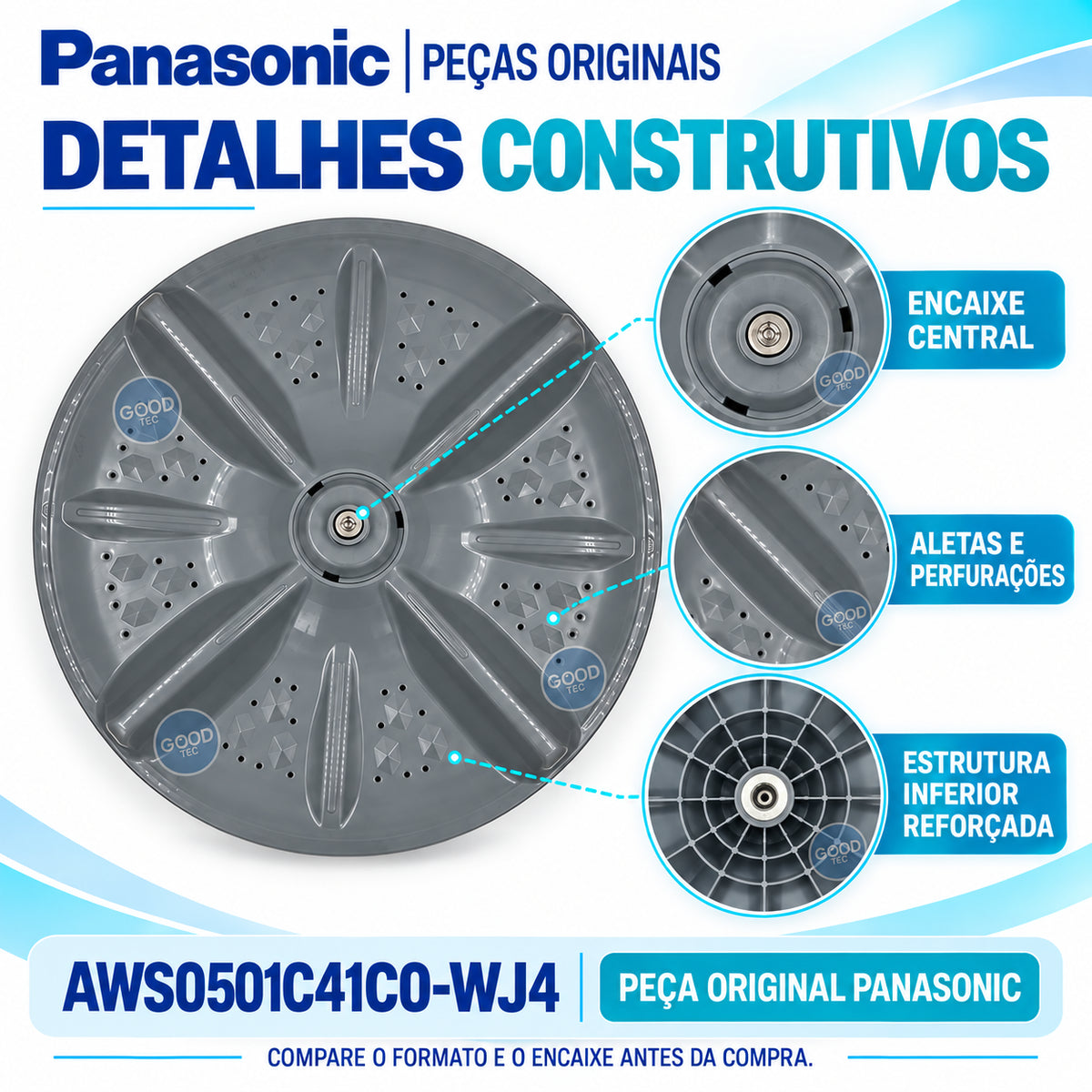 Agitador Pulsador Para Lavadora Panasonic Original Para os Modelos NA-F120B1 NA-F130B1 NA-F140B1 NA-F150B1