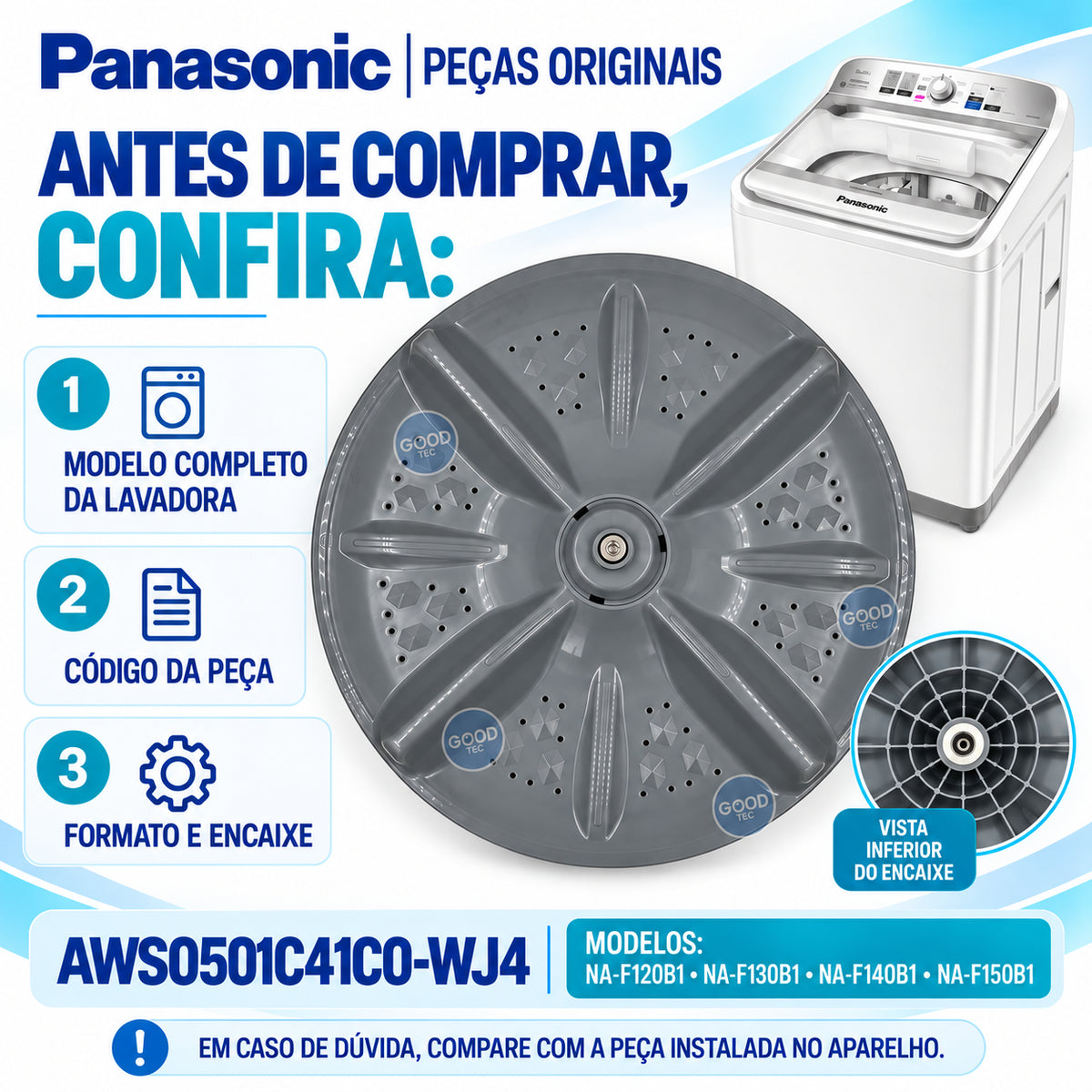 Agitador Pulsador Para Lavadora Panasonic Original Para os Modelos NA-F120B1 NA-F130B1 NA-F140B1 NA-F150B1