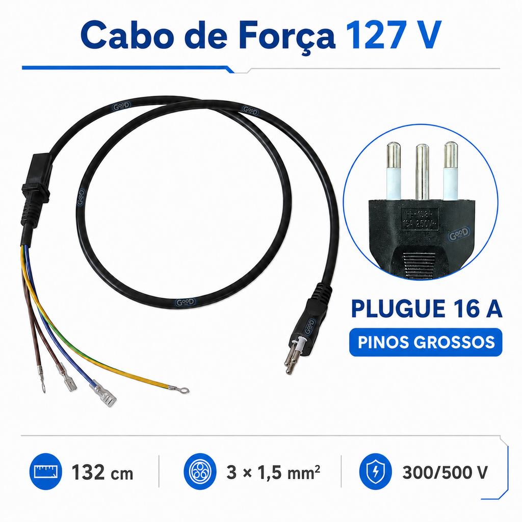 Cabo de Força 127V Original Panasonic 16A Pino Grosso para Micro-ondas 17470000A01205