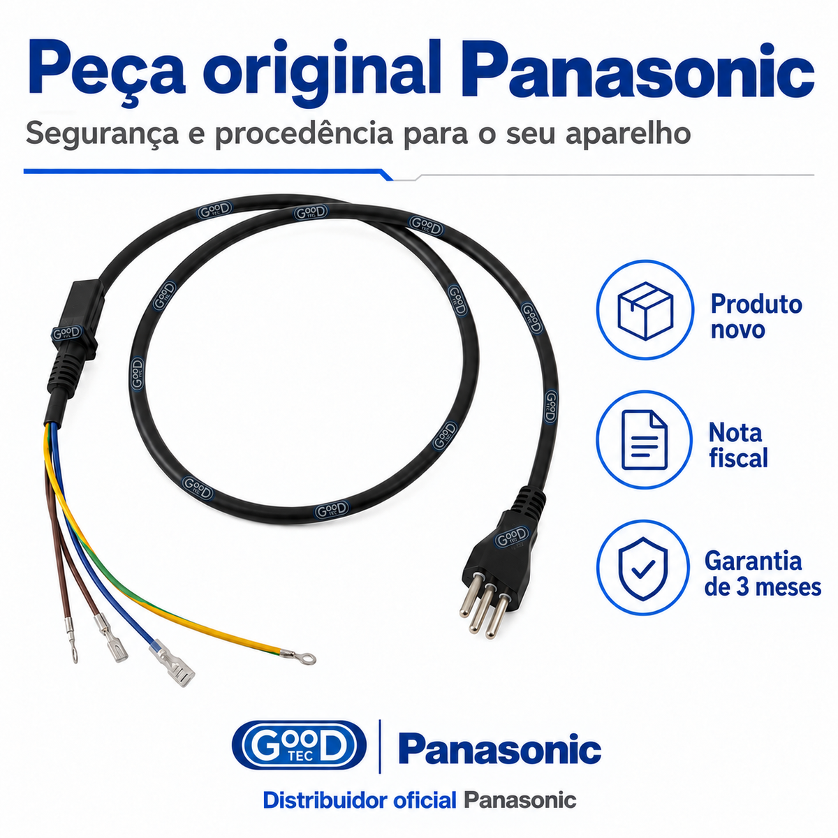 Cabo de Força 127V Original Panasonic 16A Pino Grosso para Micro-ondas 17470000A01205