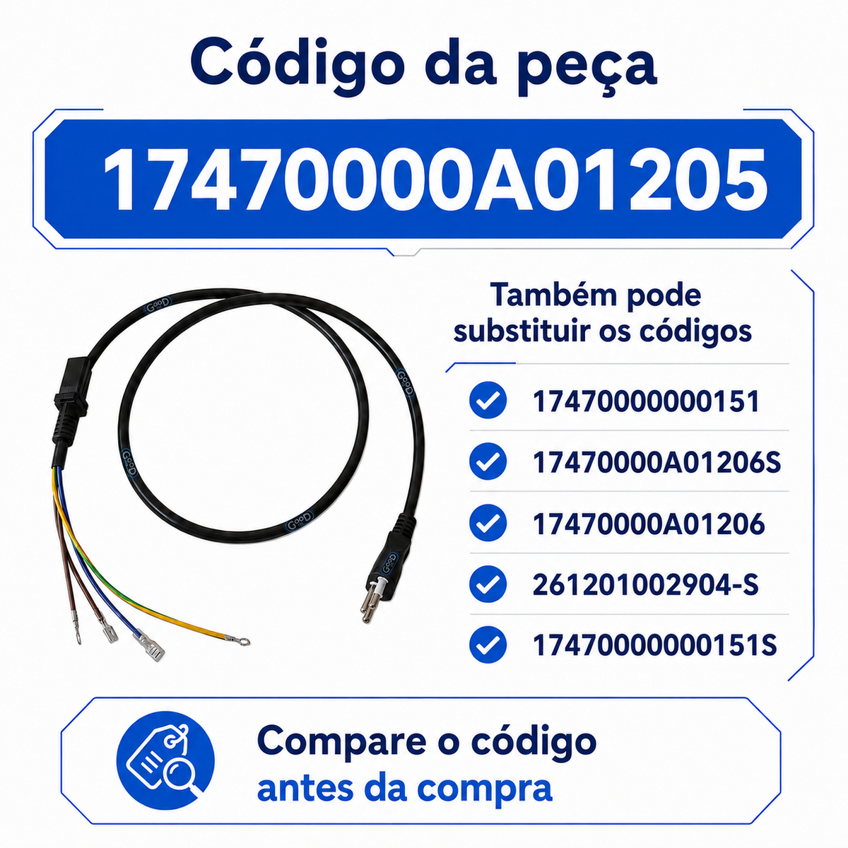 Cabo de Força 127V Original Panasonic 16A Pino Grosso para Micro-ondas 17470000A01205