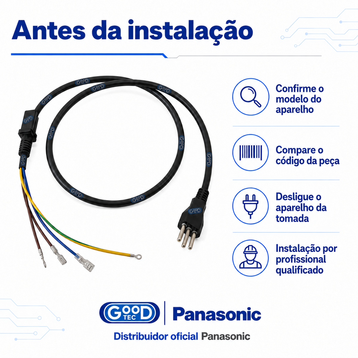 Cabo de Força 127V Original Panasonic 16A Pino Grosso para Micro-ondas 17470000A01205