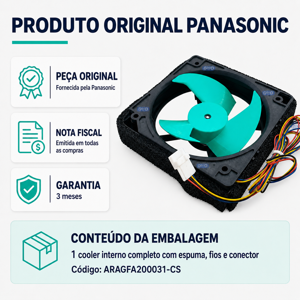 Cooler Ventilador Interno Geladeira Panasonic Original ARAGFA200031-CS Para todos os modelos