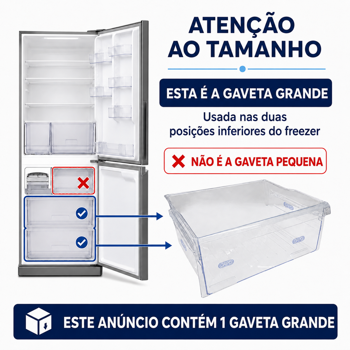 Gaveta do freezer original Panasonic ARAHCJA00132 Compatível com os modelos BT50, BT51, BT55, BB51, BB52, BB53, BB64, BB65 e BB71