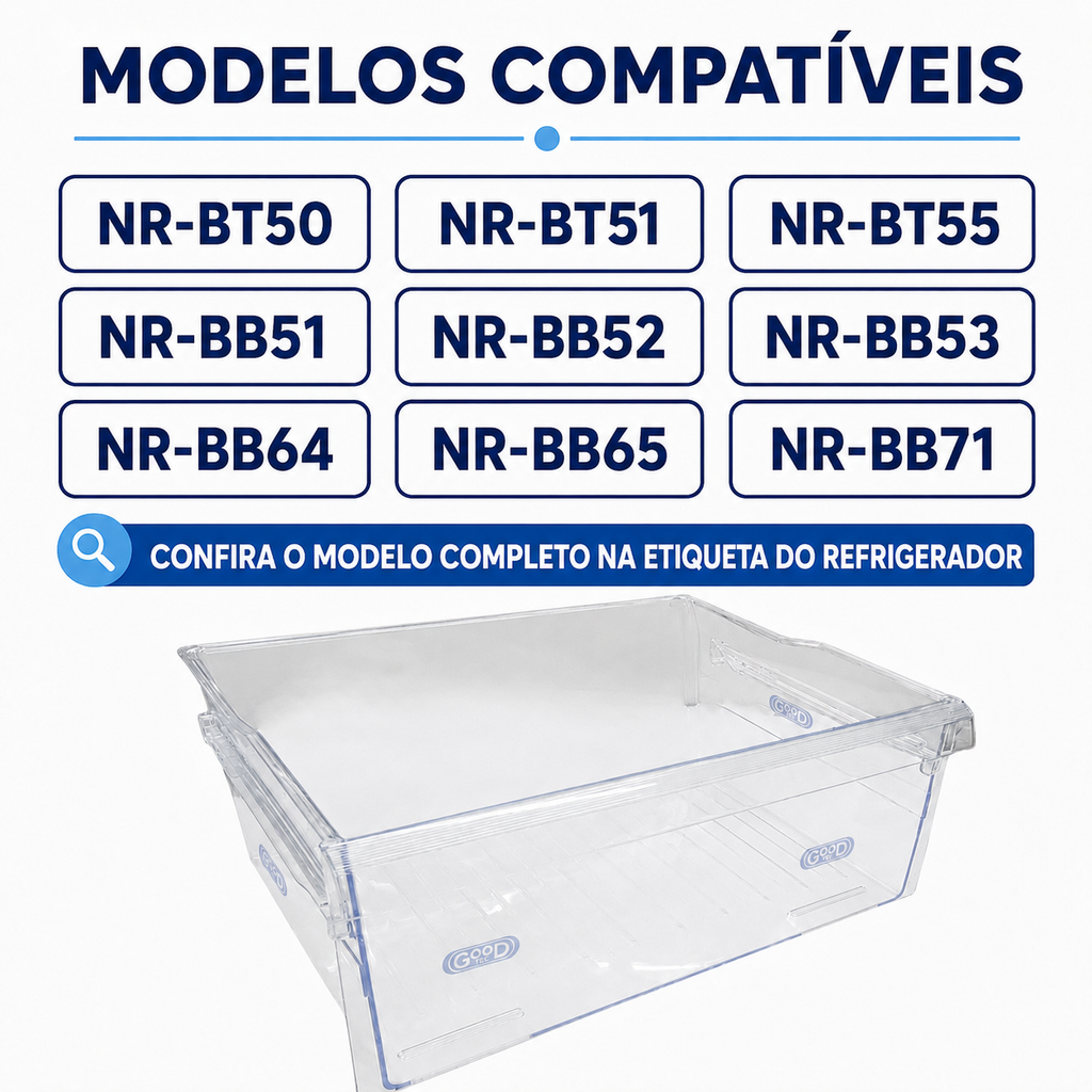 Gaveta do freezer original Panasonic ARAHCJA00132 Compatível com os modelos BT50, BT51, BT55, BB51, BB52, BB53, BB64, BB65 e BB71
