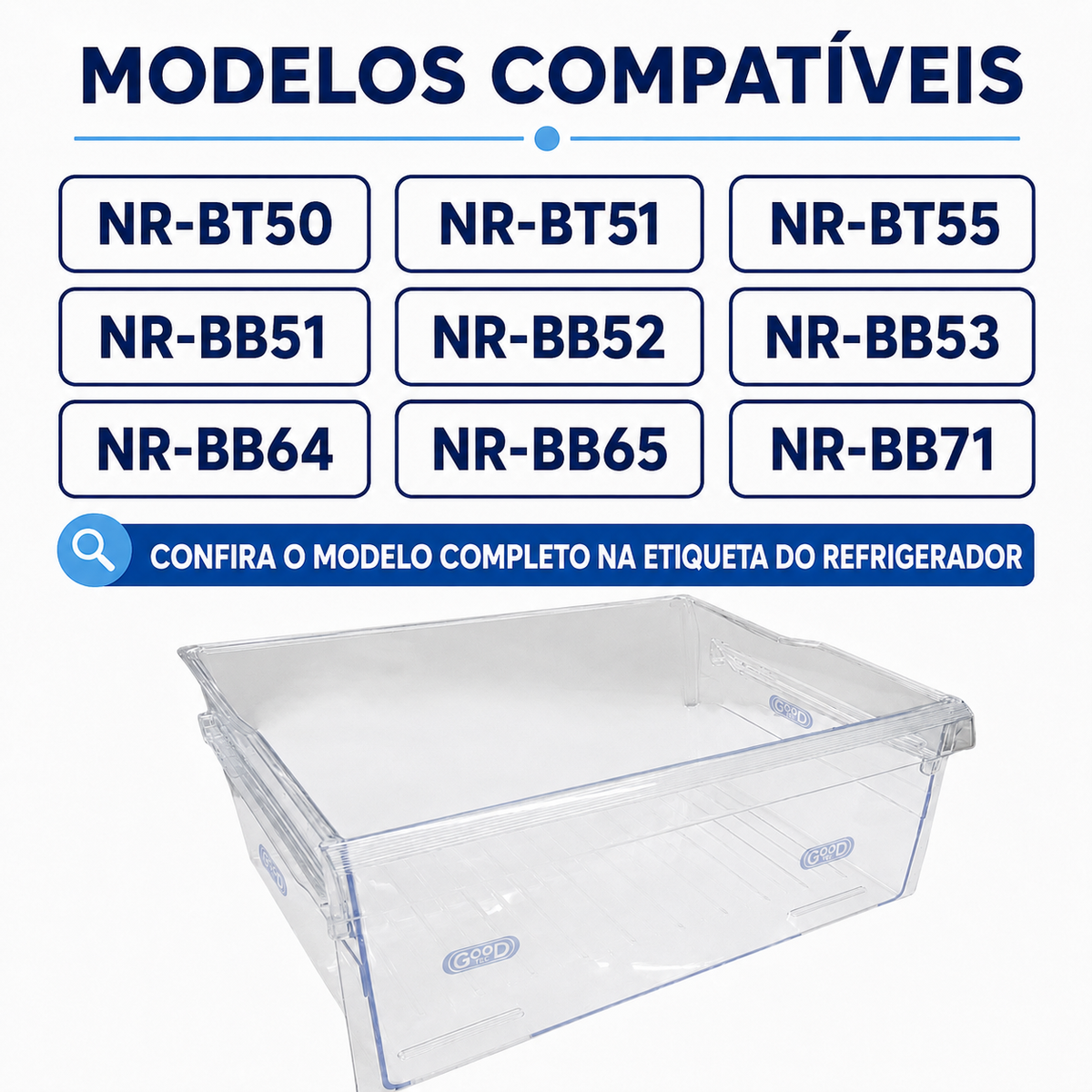 Gaveta do freezer original Panasonic ARAHCJA00132 Compatível com os modelos BT50, BT51, BT55, BB51, BB52, BB53, BB64, BB65 e BB71