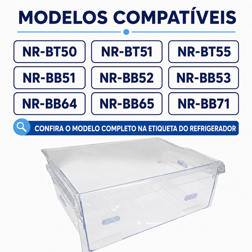 Gaveta do freezer original Panasonic ARAHCJA00132 Compatível com os modelos BT50, BT51, BT55, BB51, BB52, BB53, BB64, BB65 e BB71