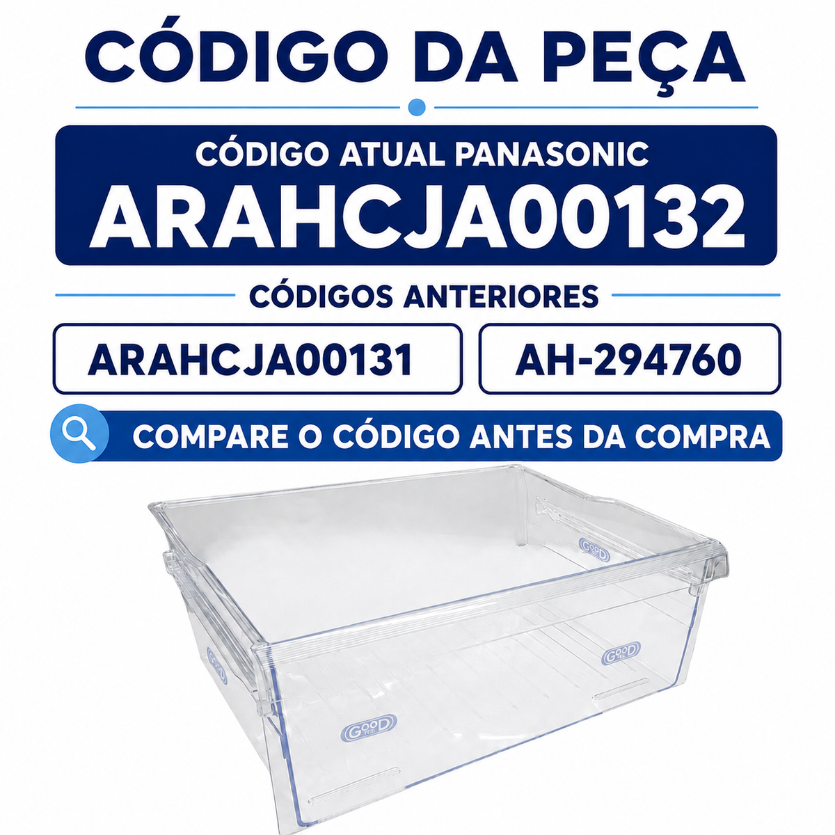 Gaveta do freezer original Panasonic ARAHCJA00132 Compatível com os modelos BT50, BT51, BT55, BB51, BB52, BB53, BB64, BB65 e BB71