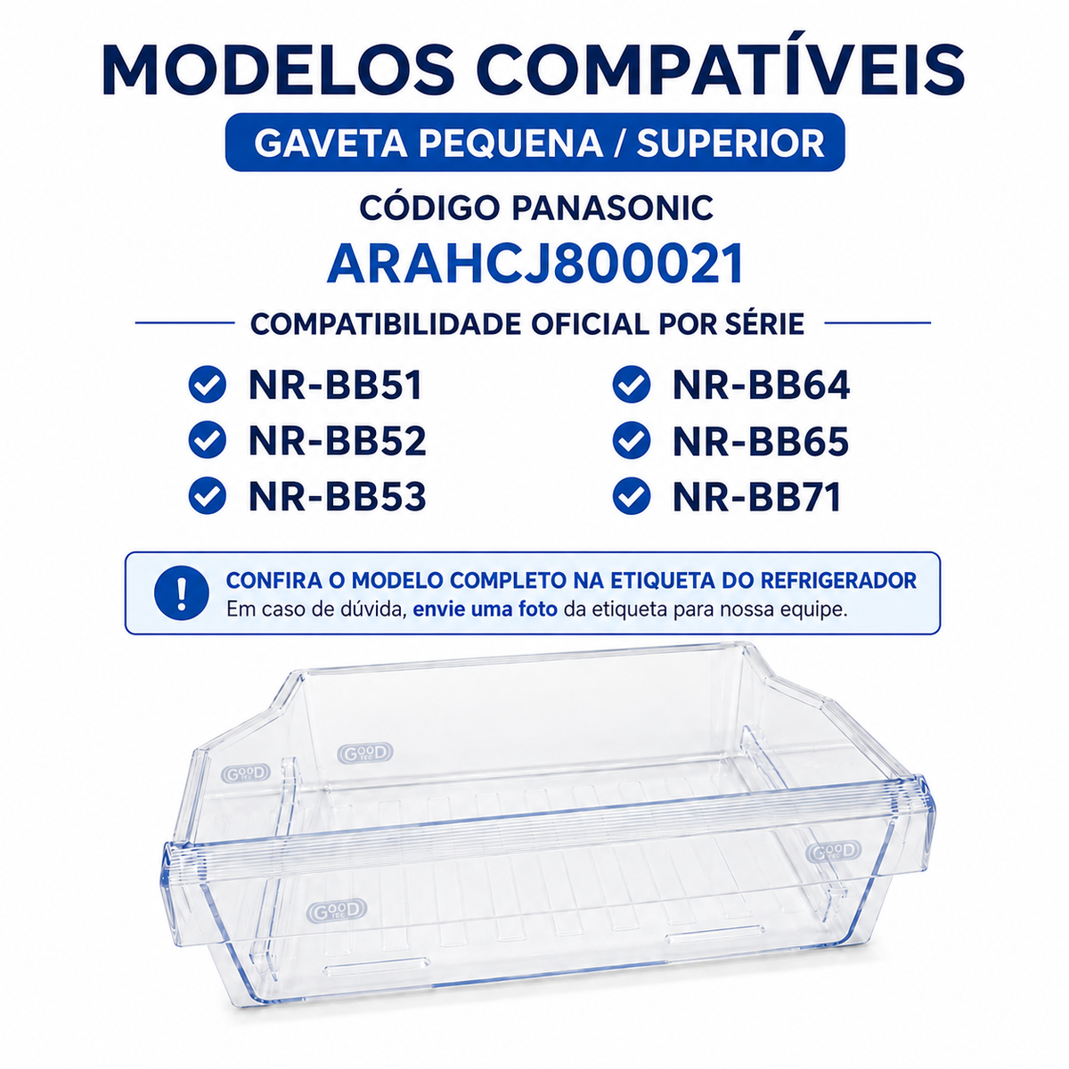 Gaveta superior do compartimento do freezer do refrigerador Panasonic original para os modelos NR-BB51, BB52, BB53, BB64, BB65 e BB71 ARAHCJ800021