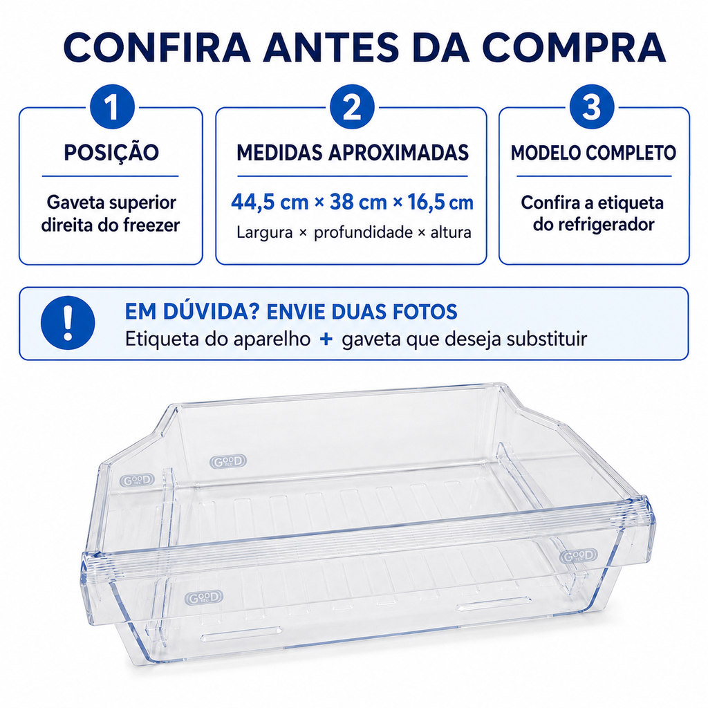 Gaveta superior do compartimento do freezer do refrigerador Panasonic original para os modelos NR-BB51, BB52, BB53, BB64, BB65 e BB71 ARAHCJ800021