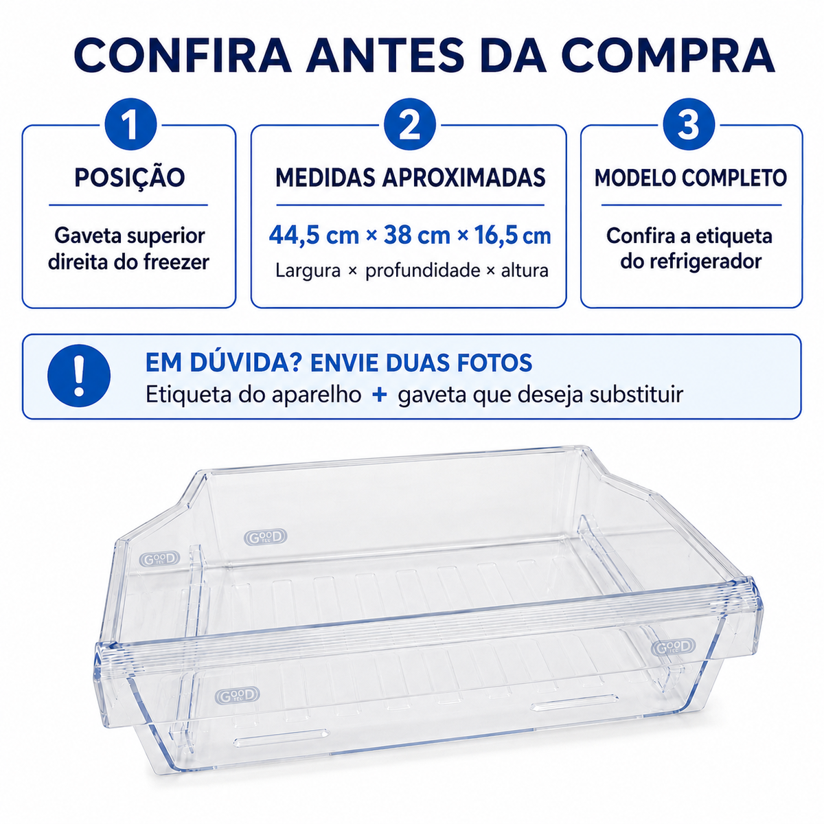 Gaveta superior do compartimento do freezer do refrigerador Panasonic original para os modelos NR-BB51, BB52, BB53, BB64, BB65 e BB71 ARAHCJ800021