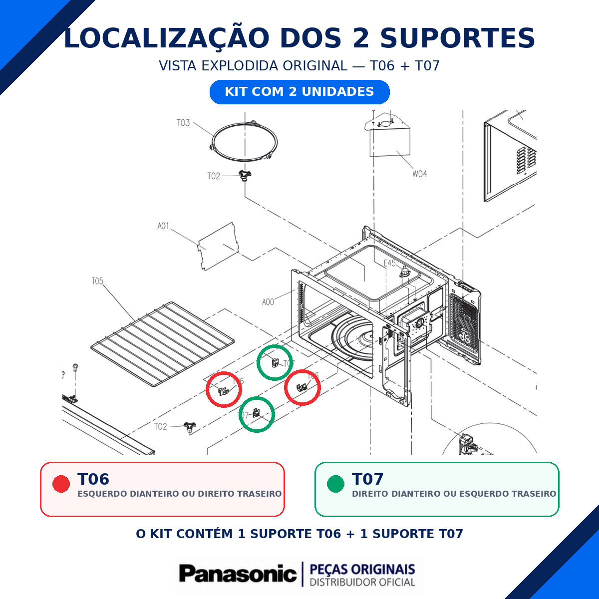 Kit 2 Suportes da Grelha para Micro-ondas Panasonic Para os modelos NN-ST55, NN-ST65, NN-ST66 e NN-ST67 - Posições T06 e T07