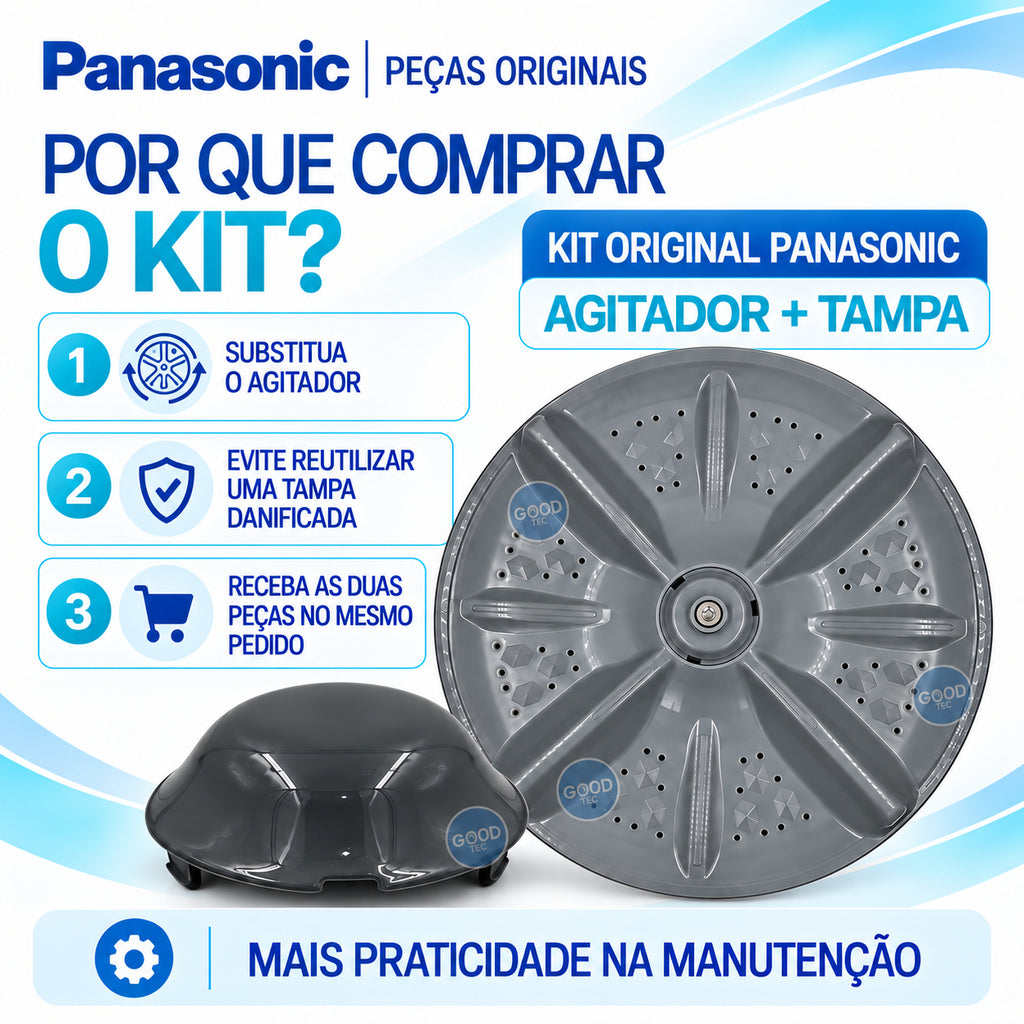 Kit Agitador + Tampa Para Lavadora Panasonic Modelos F120B1 F130B1 F140B1 F150B1