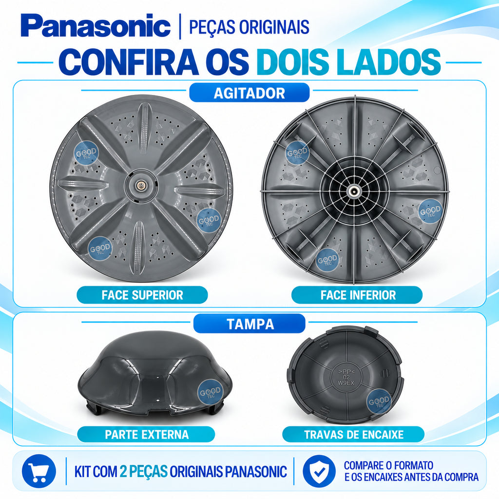 Kit Agitador + Tampa Para Lavadora Panasonic Modelos F120B1 F130B1 F140B1 F150B1