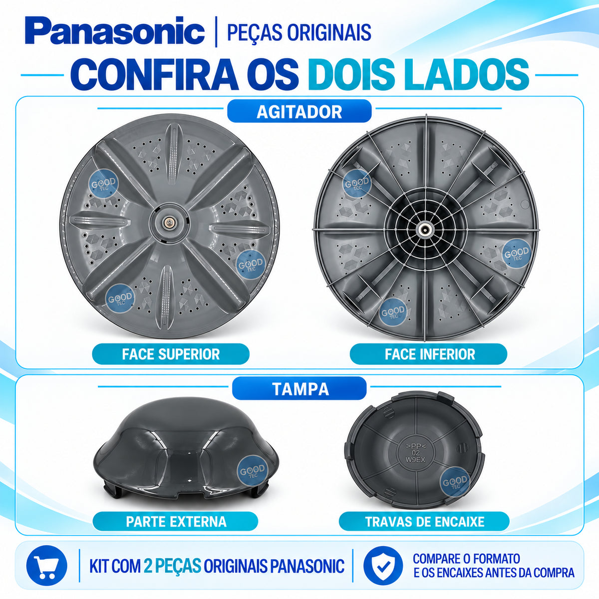 Kit Agitador + Tampa Para Lavadora Panasonic Modelos F120B1 F130B1 F140B1 F150B1