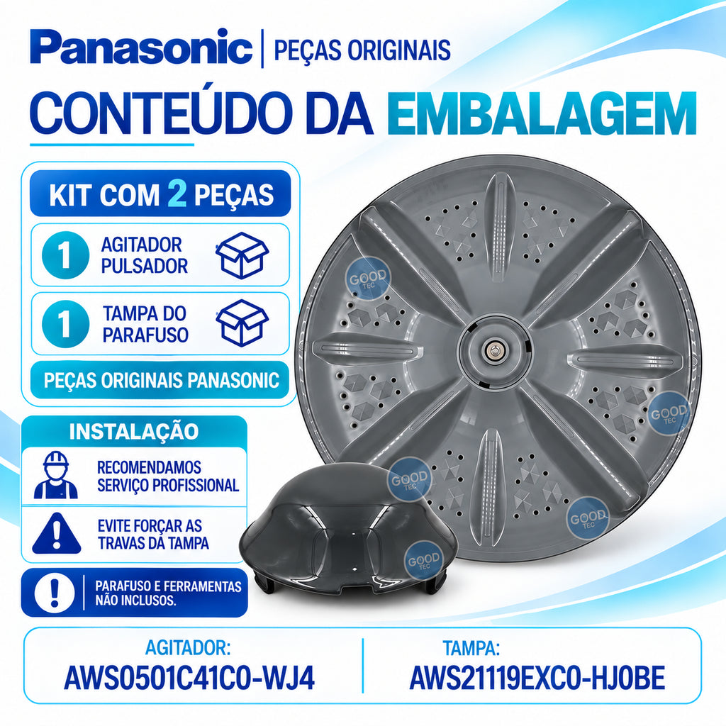 Kit Agitador + Tampa Para Lavadora Panasonic Modelos F120B1 F130B1 F140B1 F150B1