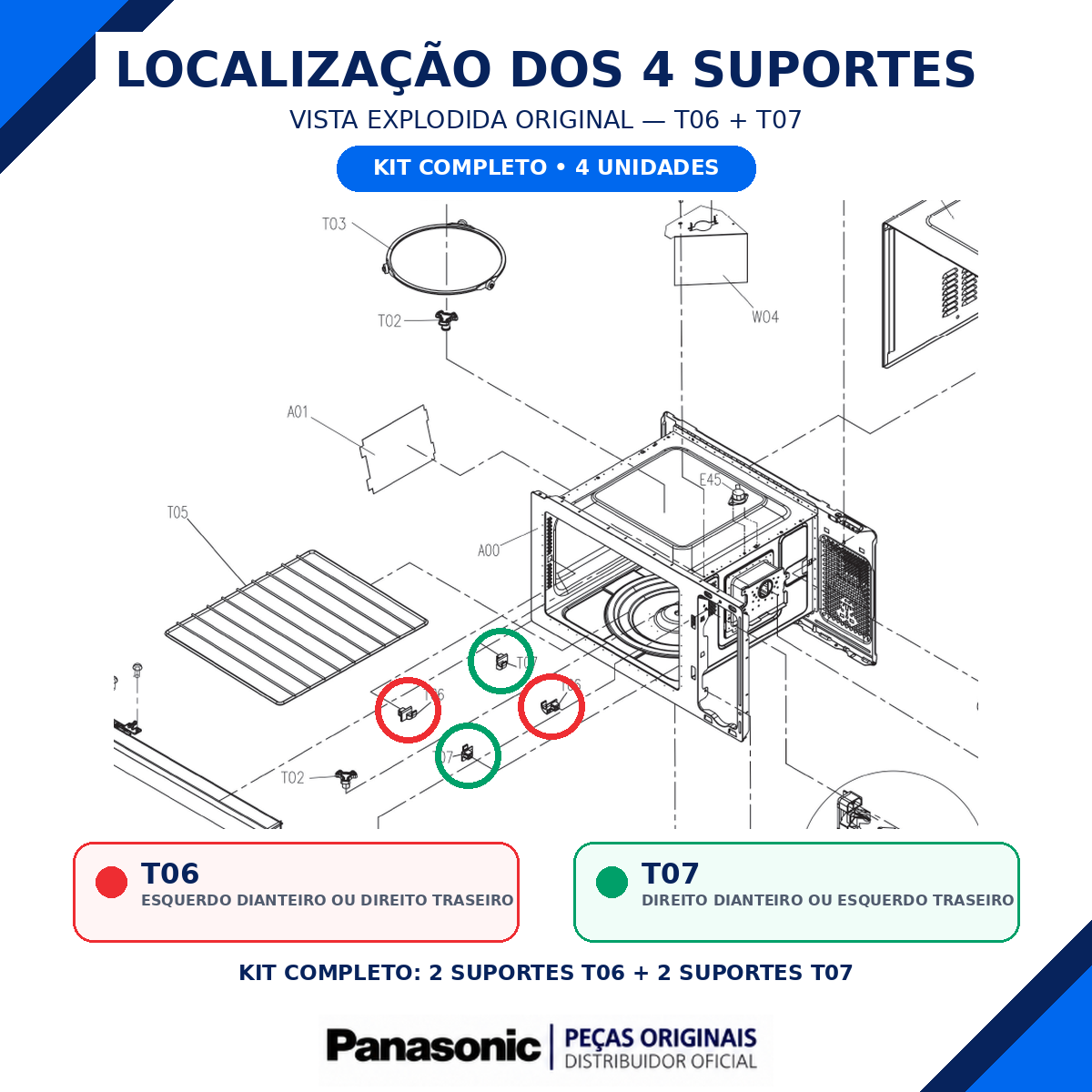 Kit Completo de Suportes da Grelha para Micro-ondas Panasonic Para os modelos NN-ST55, NN-ST65, NN-ST66 e NN-ST67