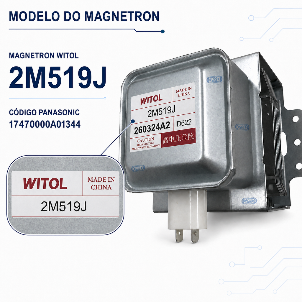 Magnetron Witol 2M519J para Micro-ondas Panasonic Original 17470000A01344