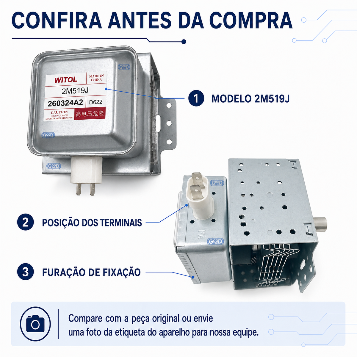 Magnetron Witol 2M519J para Micro-ondas Panasonic Original 17470000A01344
