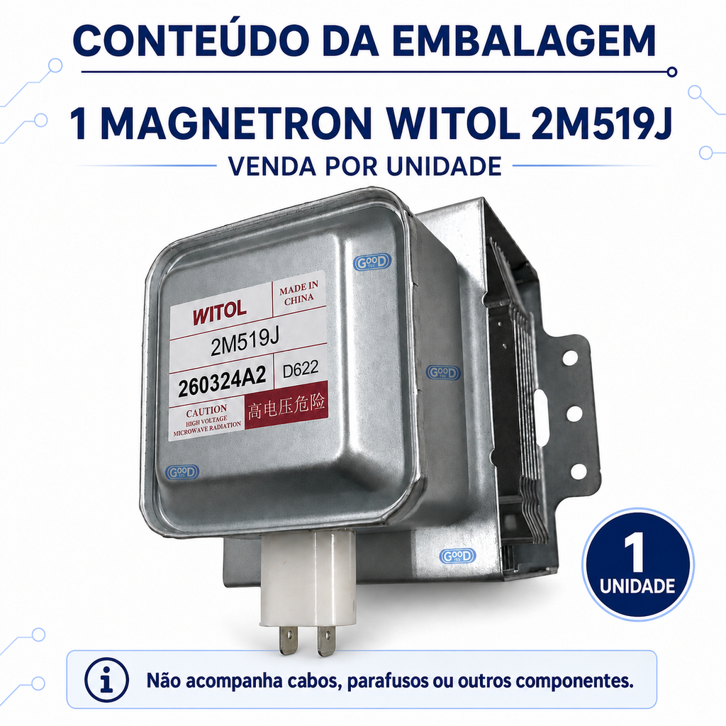 Magnetron Witol 2M519J para Micro-ondas Panasonic Original 17470000A01344
