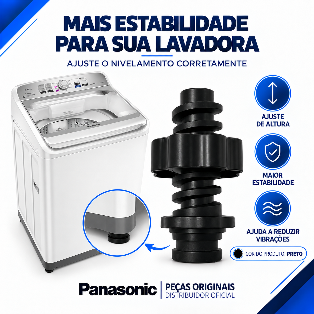 Pé Nivelador para Máquina de Lavar Panasonic Para os Modelos NA-F140B3 NA-F140B5 NA-F140B6 NA-F160B3 NA-F160B5 NA-F160B6 NA-F160P5 NA-F170P6 NA-F170B7