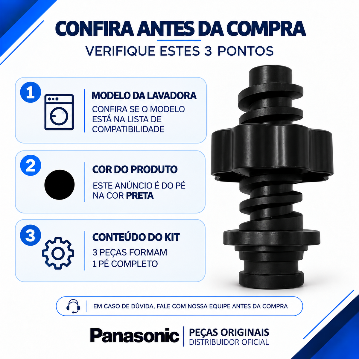 Pé Nivelador para Máquina de Lavar Panasonic Para os Modelos NA-F140B3 NA-F140B5 NA-F140B6 NA-F160B3 NA-F160B5 NA-F160B6 NA-F160P5 NA-F170P6 NA-F170B7