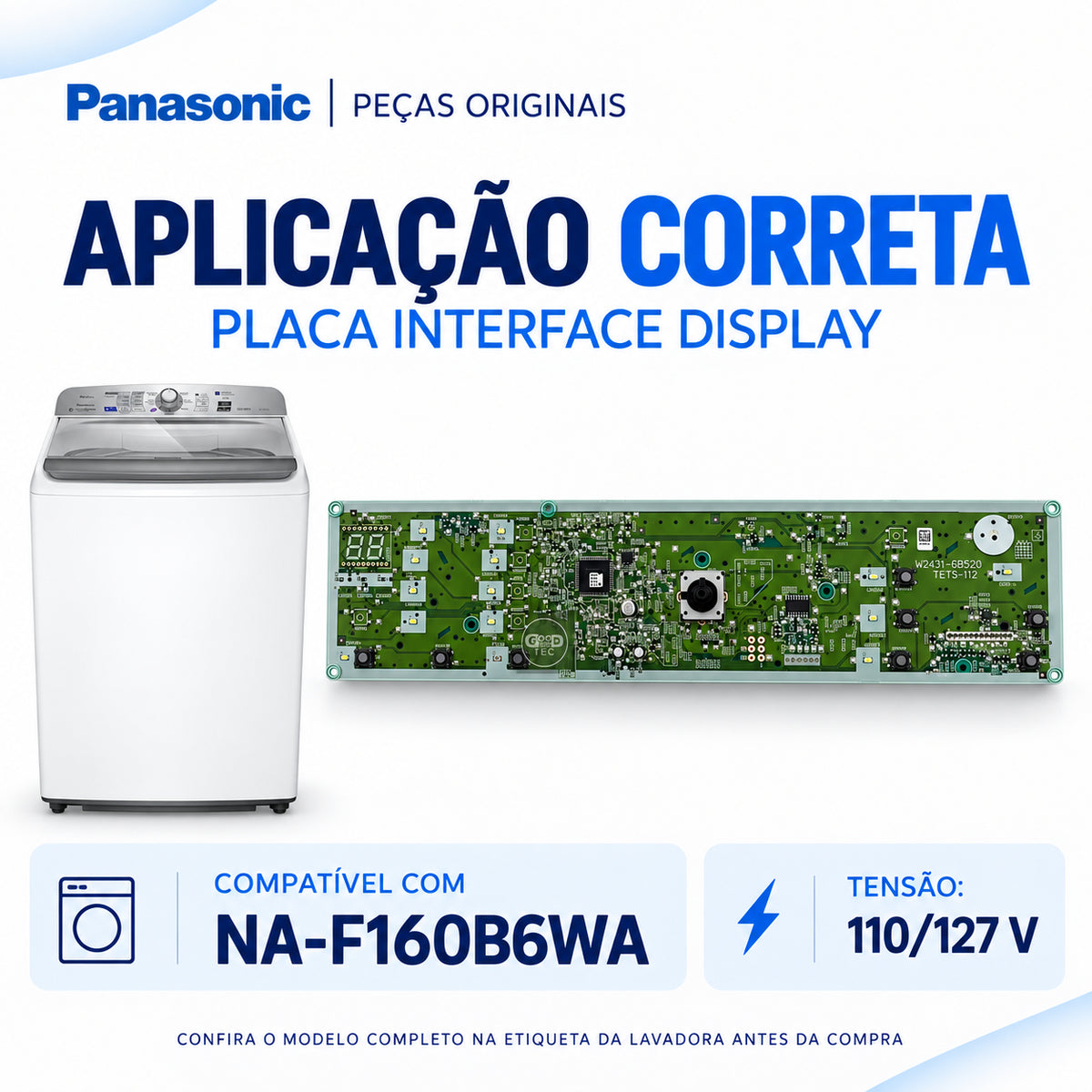 Placa Interface Lavadora Panasonic NA-F160B6WA 127V Original