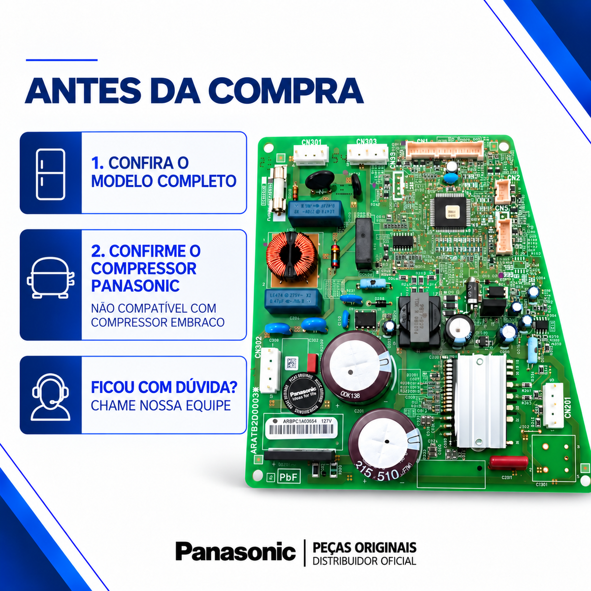 Placa Principal Para Geladeira / Refrigerador Panasonic BB51 BB52 BB53 110V 127V Original - Compatível Com Compressor Panasonic